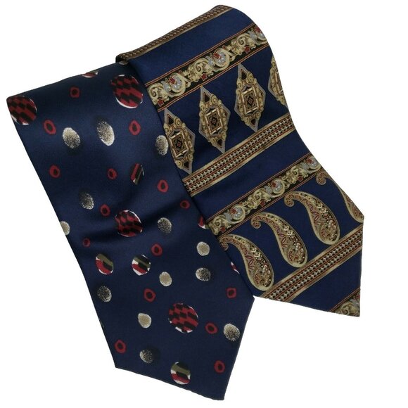 Don Loper Beverly Hills Tie Lot of 2 Italian 100% Silk Paisley Navy Spotted 60" - Picture 1 of 7